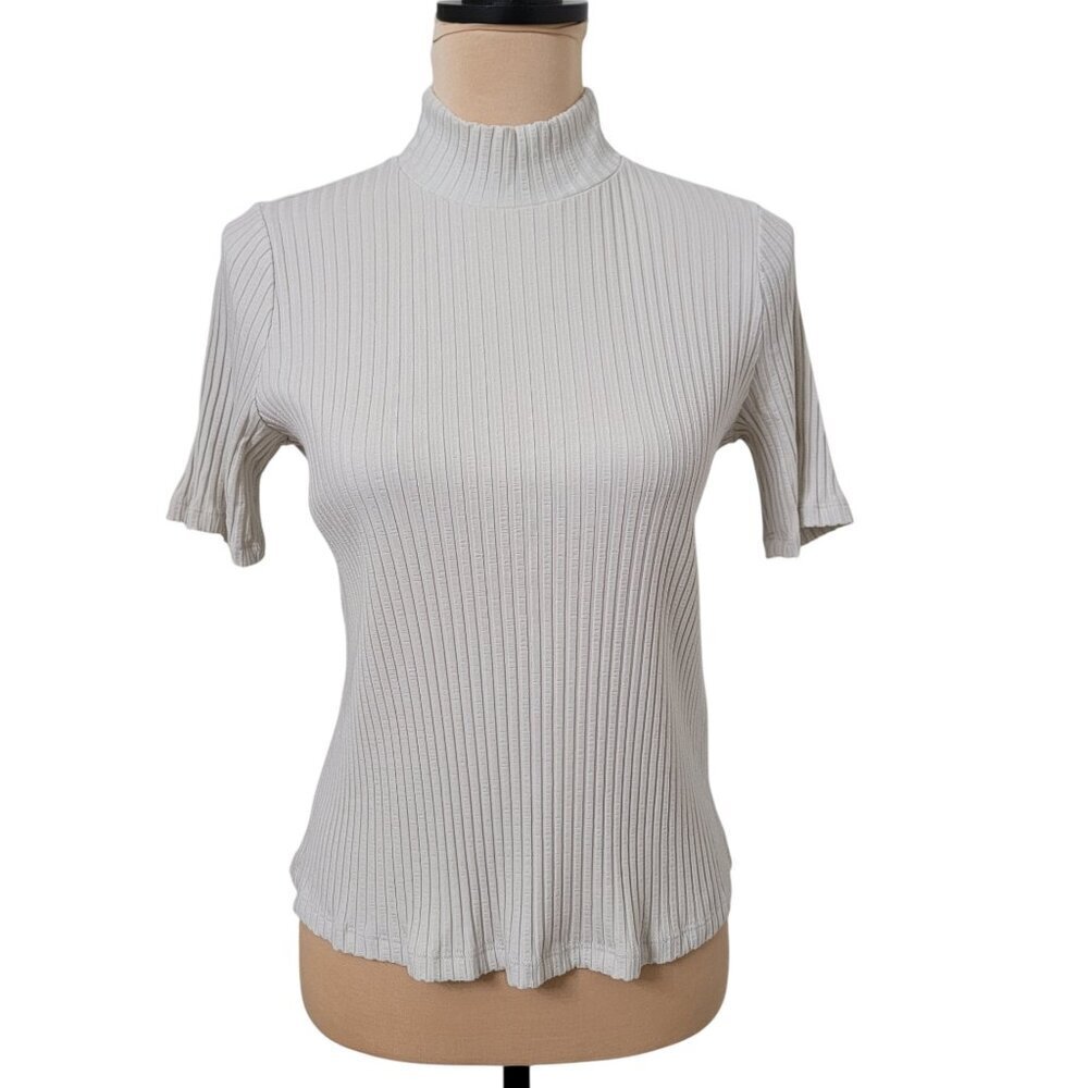 Eileen Fisher Ribbed Short Sleeve Top - Light Gray